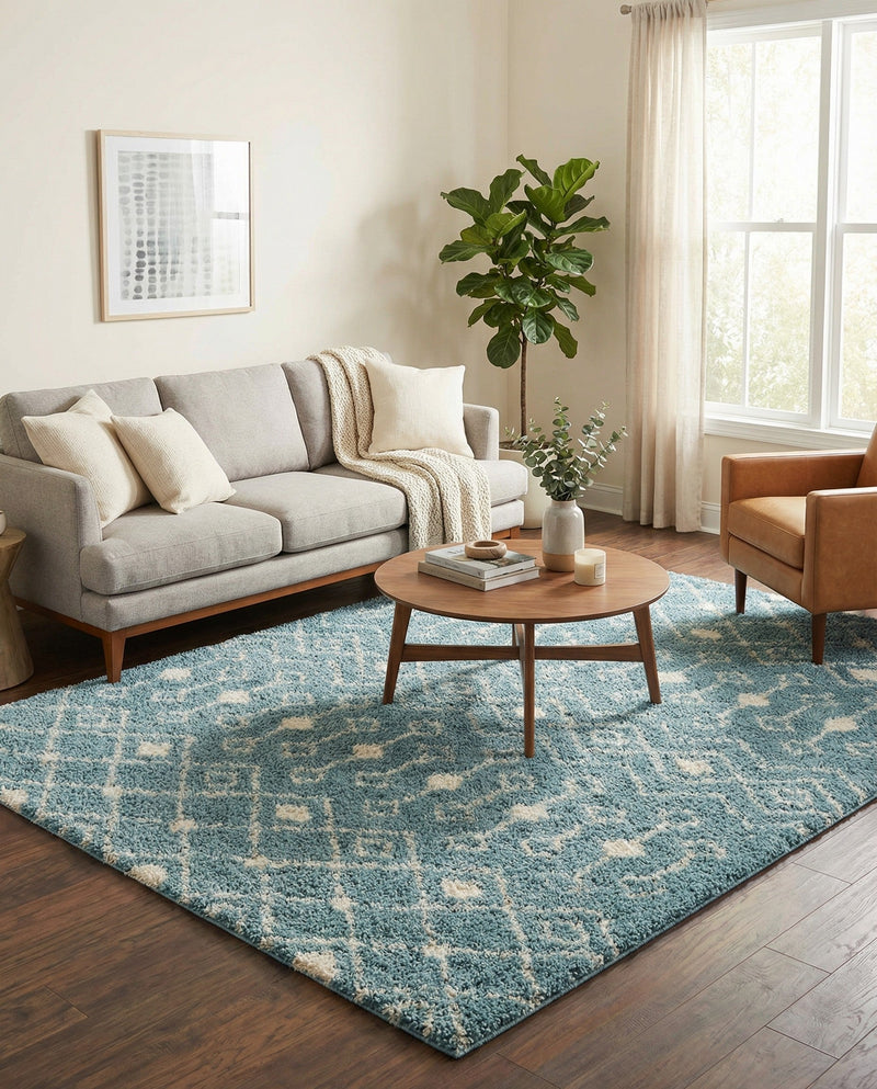 Berber Lattice Shag Collection Area Rug - Atlas (Light Blue) Rectangle Light Blue  lifestyle 5