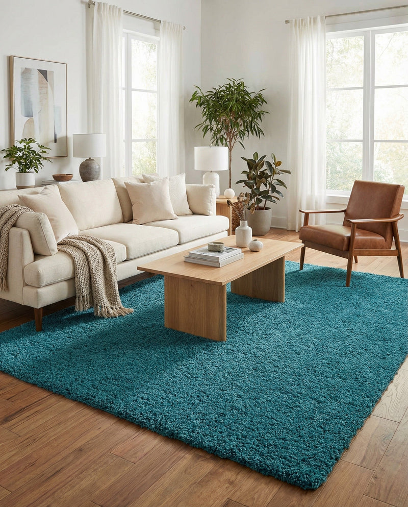 Plush Oasis Collection Area Rug - Serenity (Deep Aqua Blue) Rectangle Deep Aqua Blue  lifestyle 13