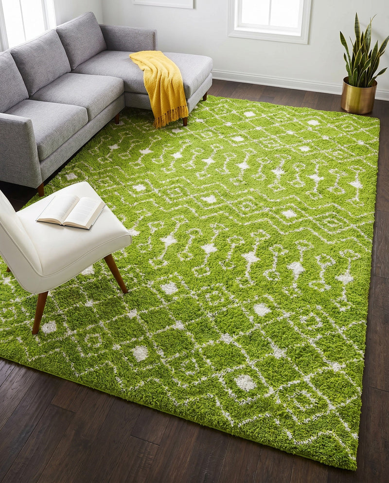 Berber Lattice Shag Collection Area Rug - Atlas (Green) Rectangle Green  lifestyle 14