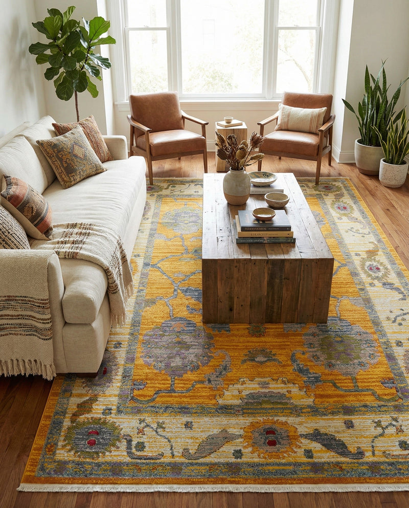 Arcadia Rugs Collection Area Rug - Eden (Yellow) Rectangle Yellow  lifestyle 12
