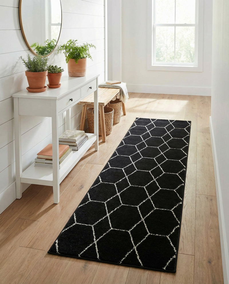 Trellis Mosaic Collection Area Rug - Arborville (Black) Runner Black  lifestyle 30