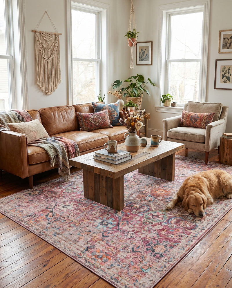 Vintage Memories Collection Area Rug -  Flashback Rectangle Ivory and Pink  lifestyle 6