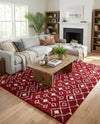 Berber Lattice Shag Collection Area Rug - Atlas (Burgundy Red) Square Burgundy Red  lifestyle 33