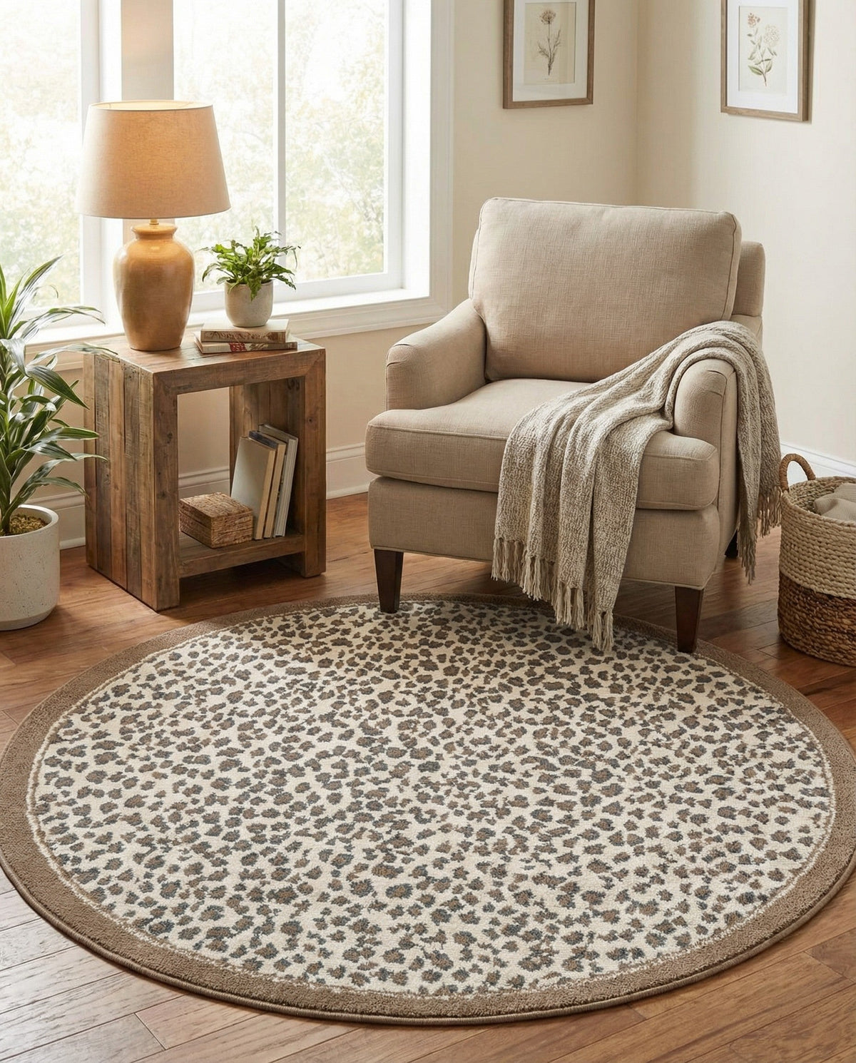 Savannah Sojourn Collection Area Rug - Serengeti Round Brown  lifestyle 183