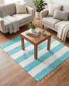 Tassel Trail Collection Area Rug - Pathway (Turquoise and Ivory) Square Turquoise and Ivory  lifestyle 38