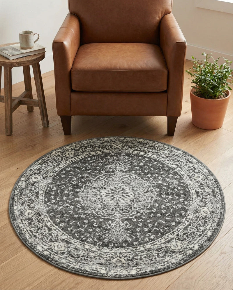 Dover Terrace Collection Area Rug - Marina (Dark Gray) Round Dark Gray  lifestyle 65