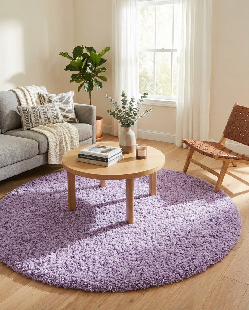 Plush Oasis Collection Area Rug - Serenity (Lilac) Round Lilac  lifestyle 32