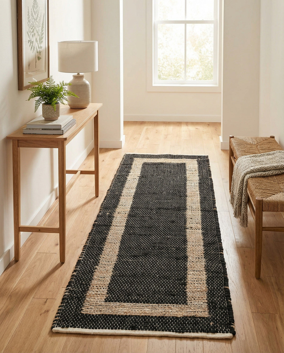 Osian Looms Collection Area Rug - Durham Runner Black  lifestyle 174