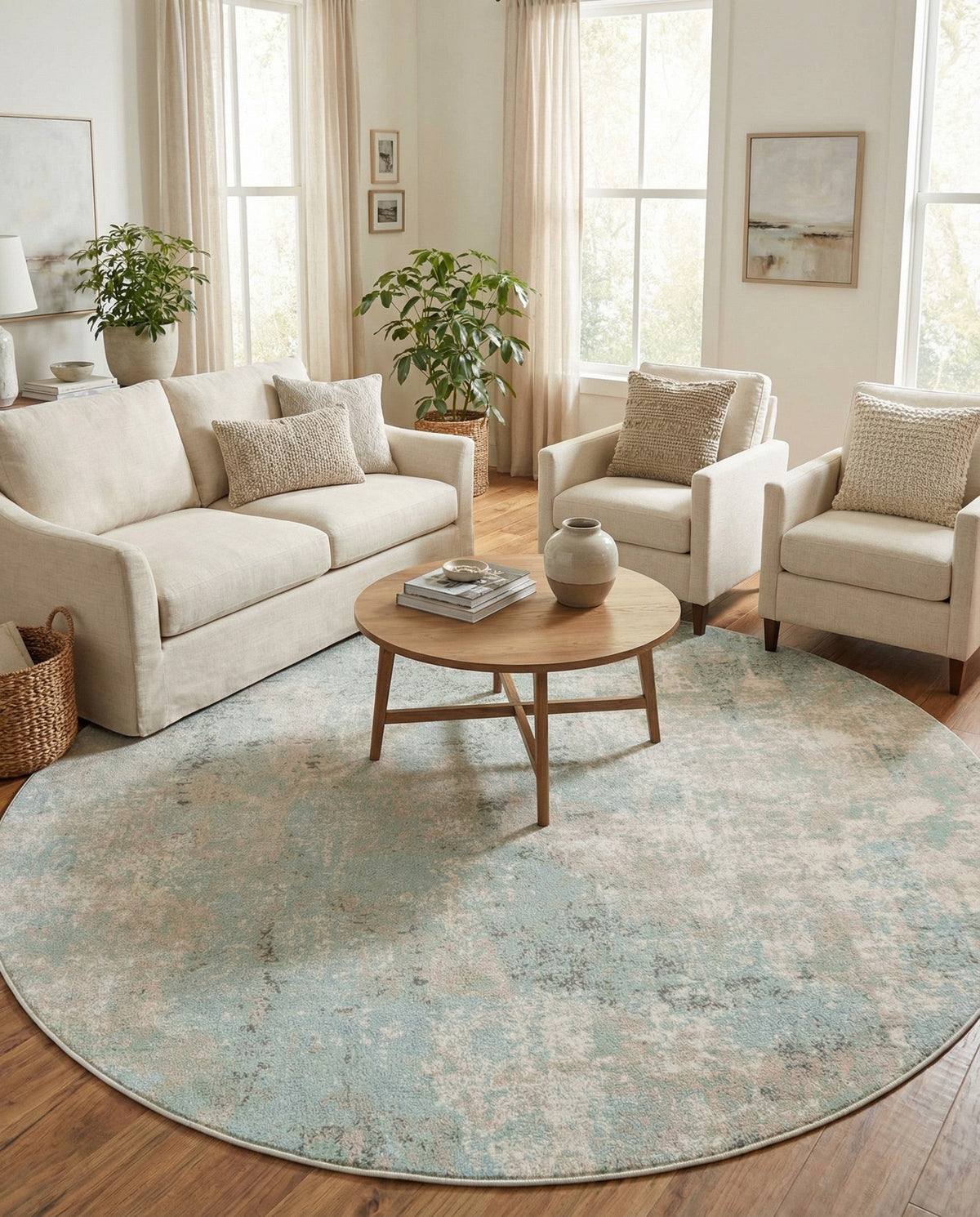 Lagoon Oasis Collection Area Rug -  Seagrass Round Teal  lifestyle 140