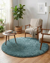 Eternal Plush Oasis Collection Area Rug -  Tranquility (Slate Blue) Round Slate Blue  lifestyle 34