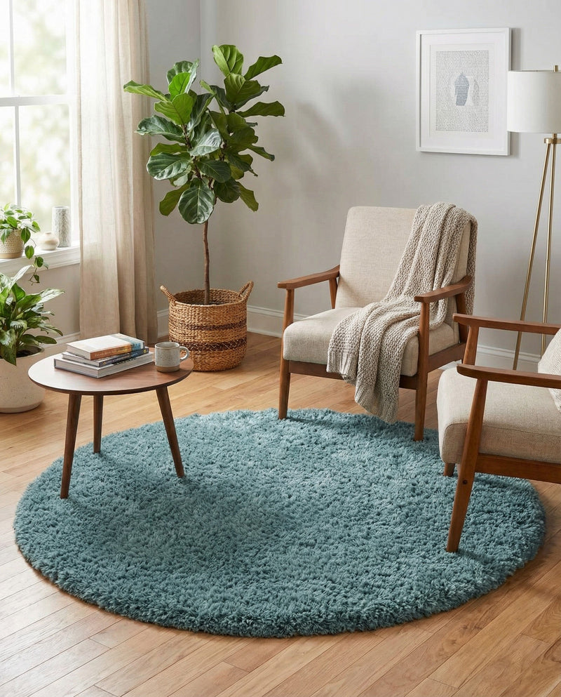 Eternal Plush Oasis Collection Area Rug -  Tranquility (Slate Blue) Round Slate Blue  lifestyle 34
