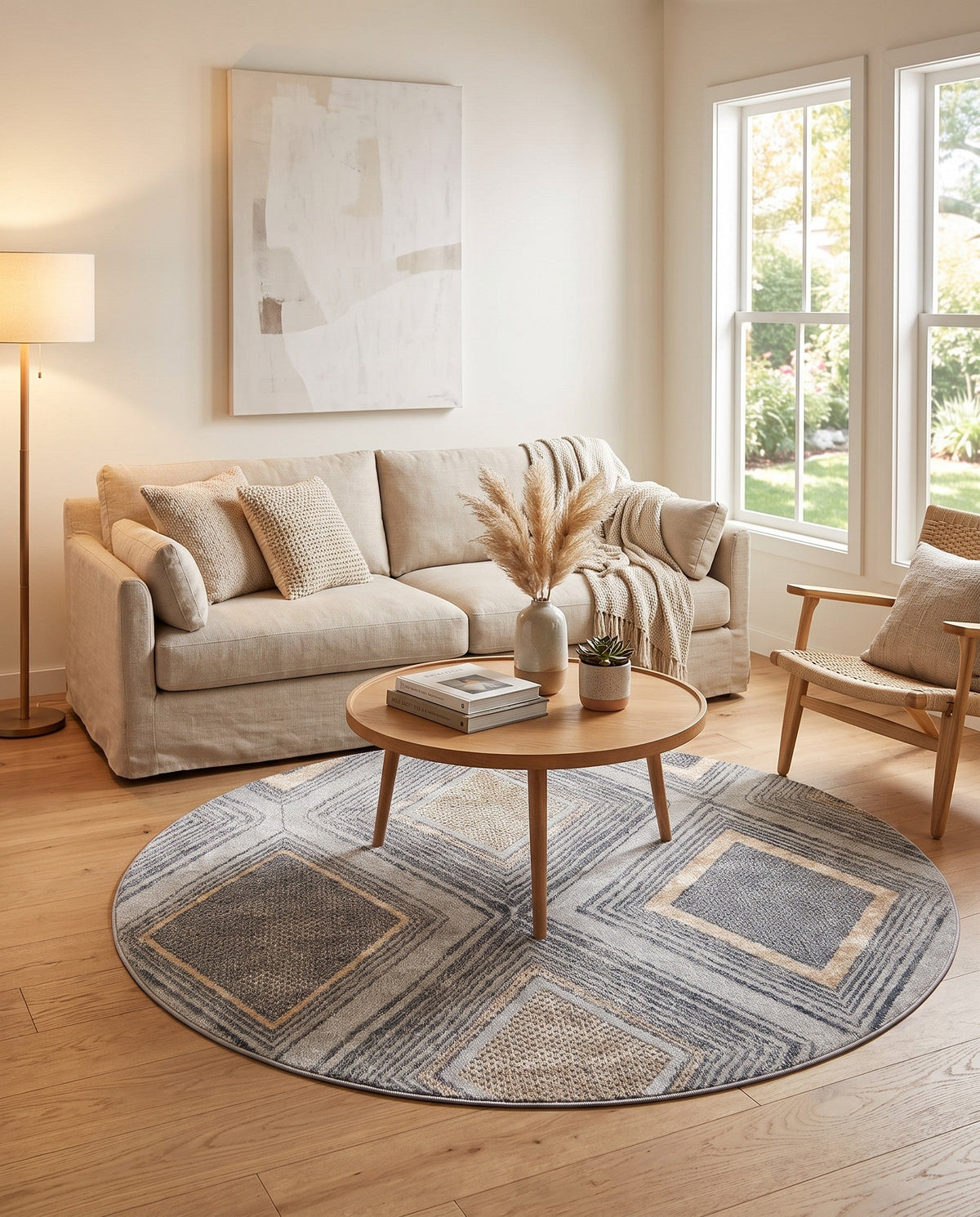 Aegean Elegance Collection Area Rug -  Rhodes Round Cream and Gray  lifestyle 81