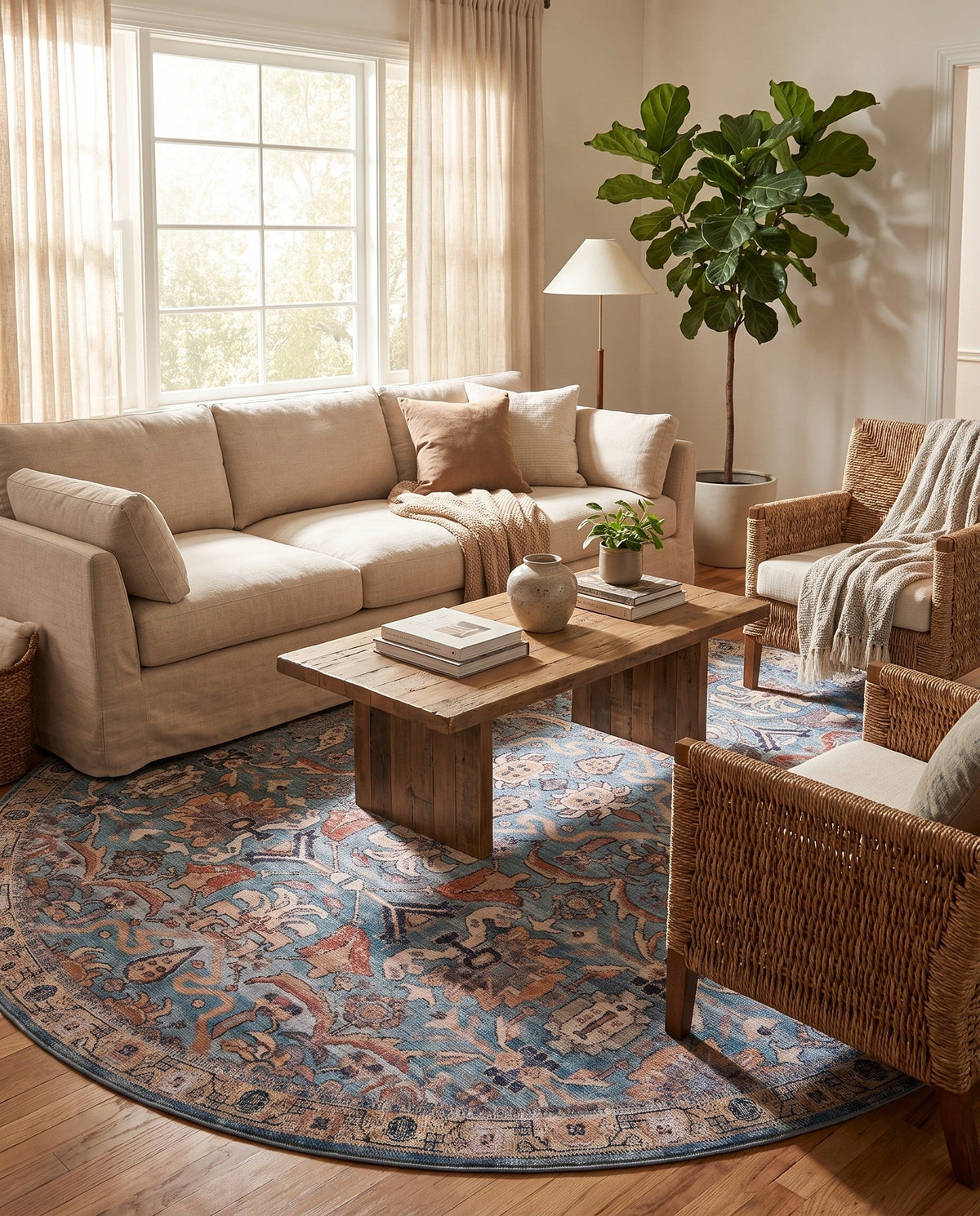Vintage Memories Collection Area Rug -  Memories Round Blue  lifestyle 131