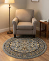 Isfahan Elegance Collection Area Rug - Naghsh-e Jahan (Gray) Round Gray  lifestyle 60