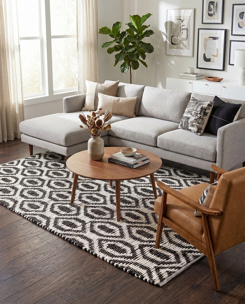 Osian Looms Collection Area Rug - Colaba Rectangle Black and White  lifestyle 42