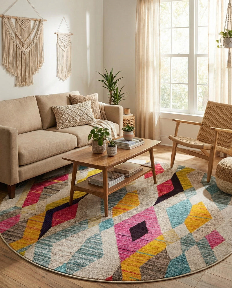 Sedona Vista Collection Area Rug -  Pricklypear Round Multi  lifestyle 78