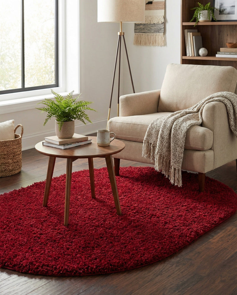 Plush Oasis Collection Area Rug - Serenity (Cherry Red) Oval Cherry Red  lifestyle 54