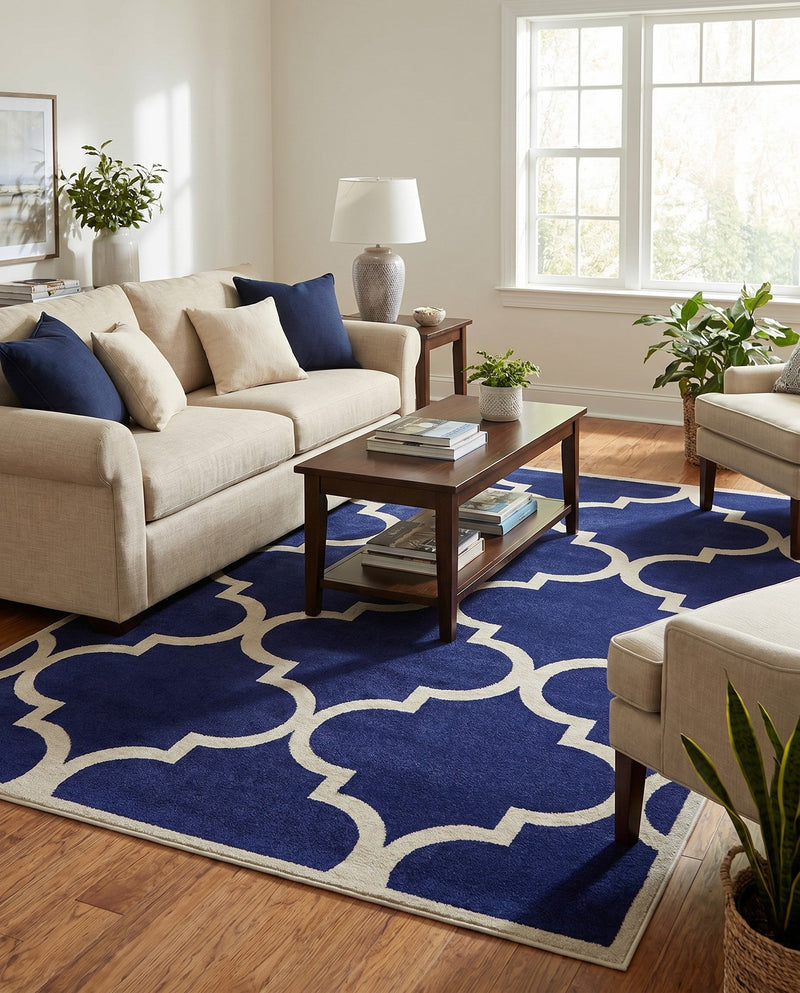 Lattice Gardens Collection Area Rug -  Espaliera Rectangle Navy Blue  lifestyle 23