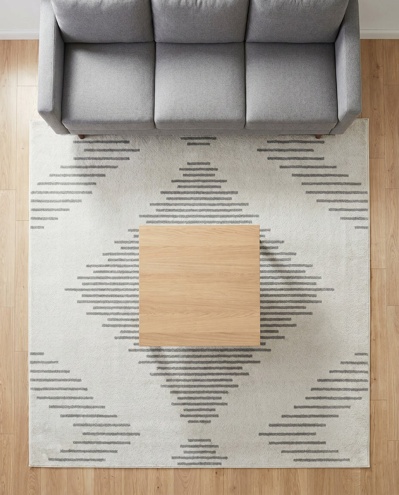 Seychelles Stripes Collection Area Rug - Mahe (Ivory and Gray) Square Ivory and Gray  lifestyle 25