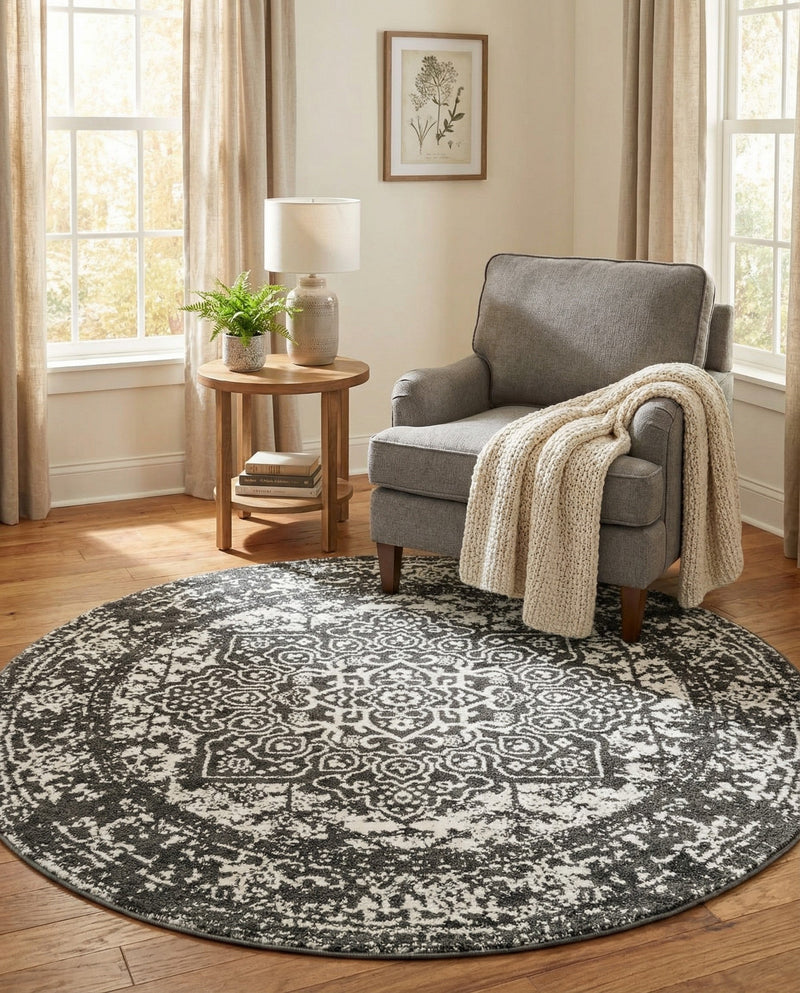 Georgetown Rugs Collection Area Rug - Dupont (Dark Gray) Round Dark Gray  lifestyle 64