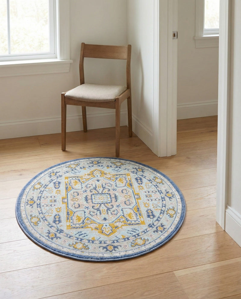 Savannah Series Collection Area Rug - Charleston (Sky blue) Round Sky blue  lifestyle 36