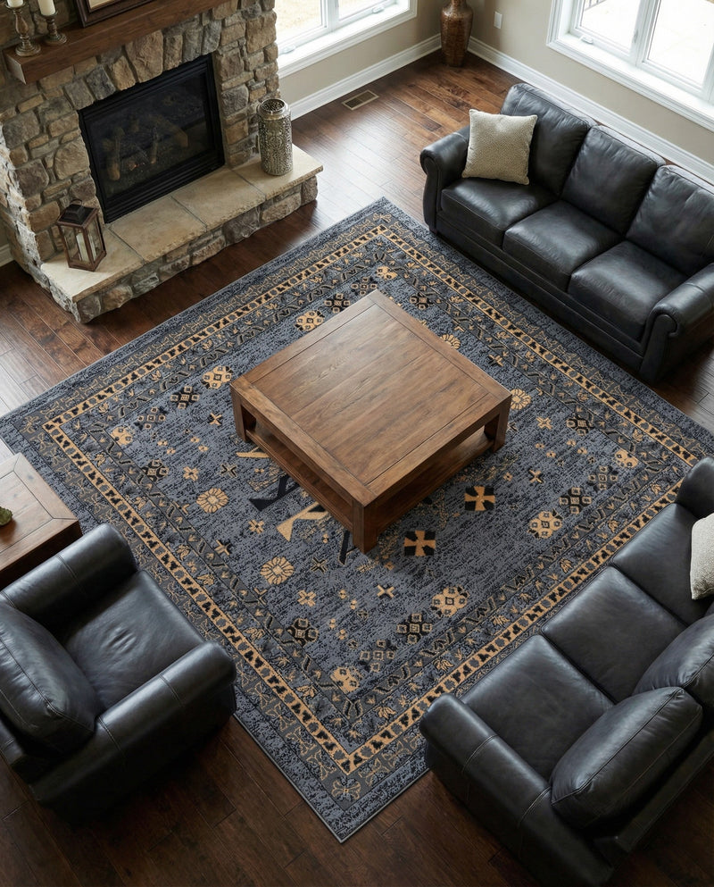 Tabriz Tapestries Collection Area Rug - Azerbaijan (Gray) Square Gray  lifestyle 40