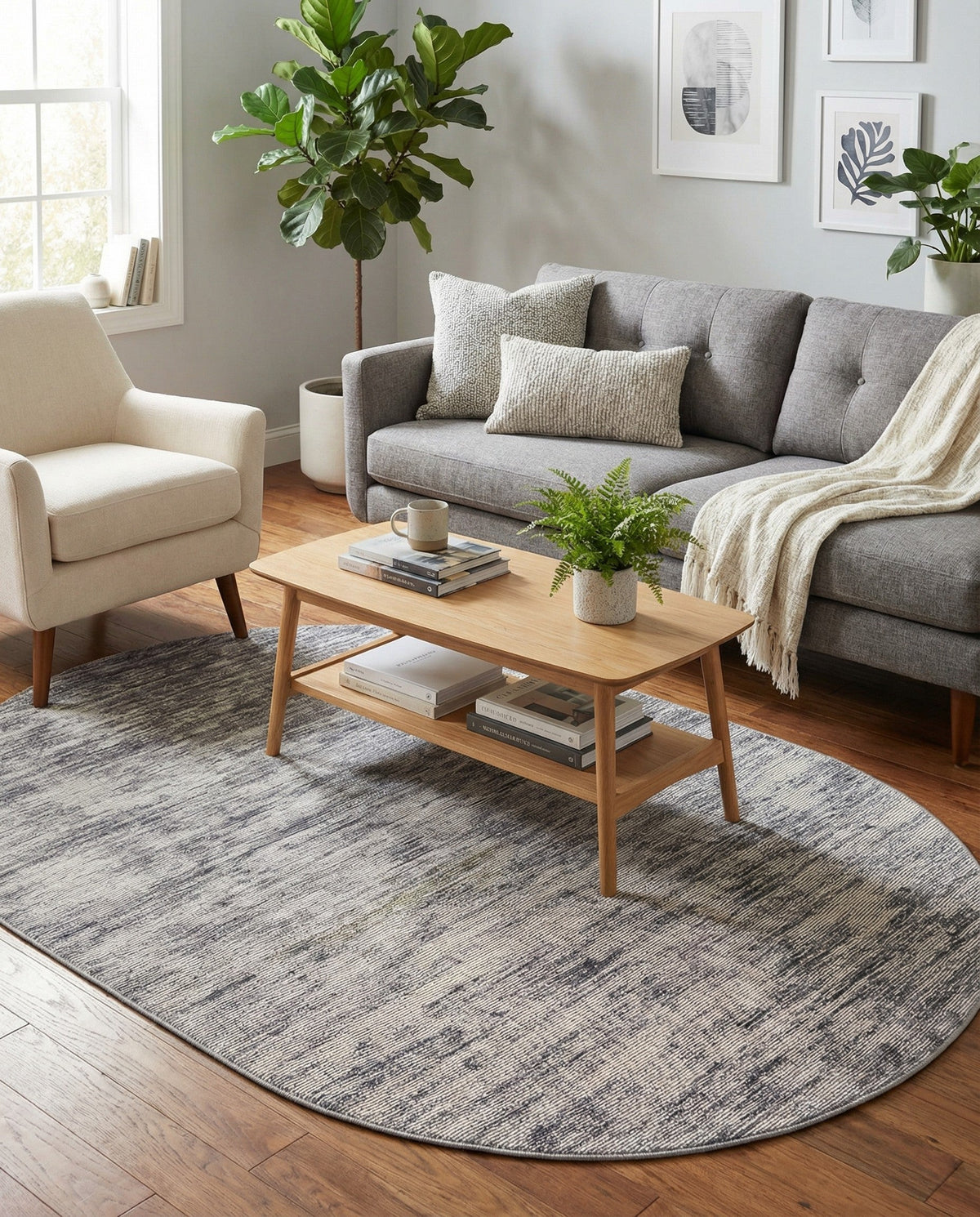 Sahara Essence Collection Area Rug - Oasis (Gray) Oval Gray  lifestyle 95