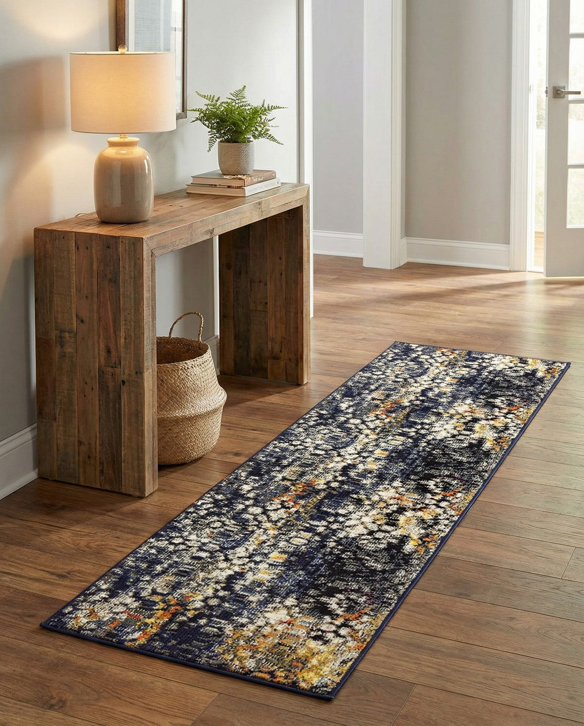 Venetian Tapestry Collection Area Rug - Murano Runner Navy Blue  lifestyle 85