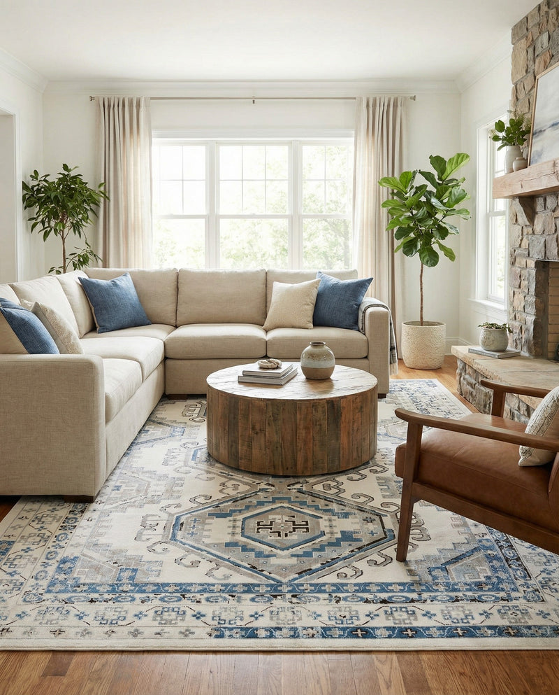 Savannah Elegance Collection Area Rug -  Tybee (Ivory Aqua) Rectangle Ivory Aqua  lifestyle 24
