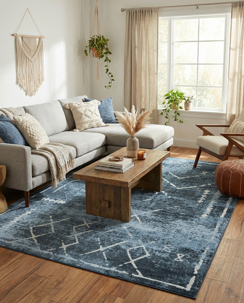 Aegean Elegance Washables Collection Area Rug - Santorini Rectangle Navy Blue  lifestyle 27