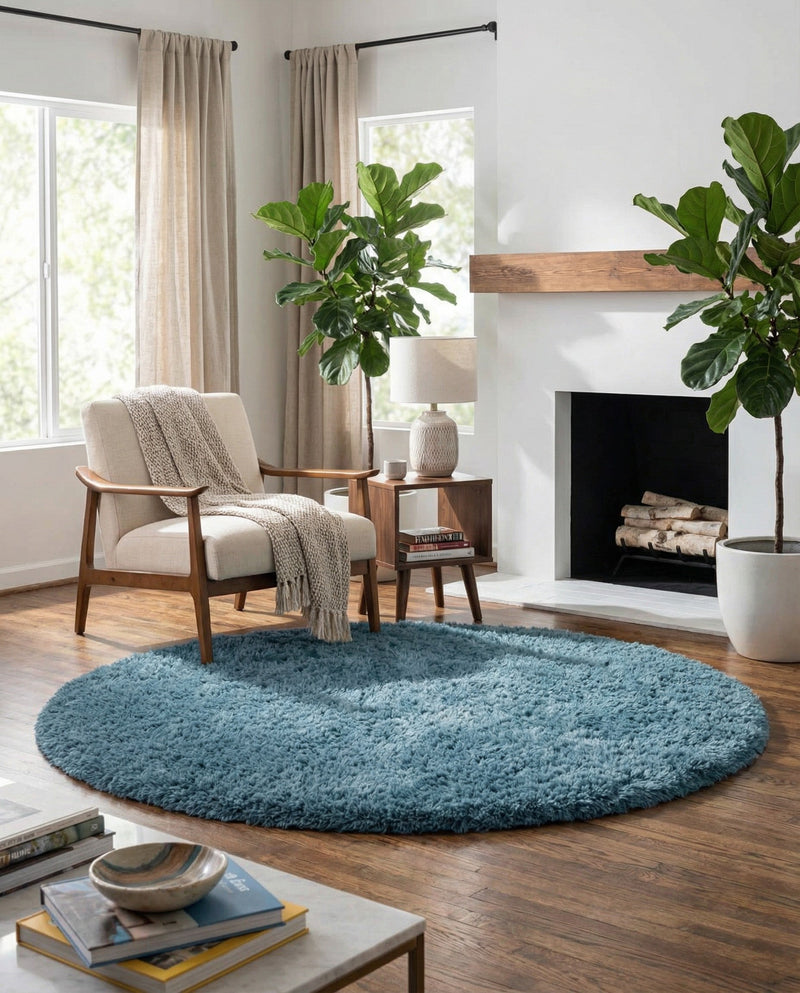 Eternal Plush Oasis Collection Area Rug -  Tranquility (Aegean Blue) Round Aegean Blue  lifestyle 43