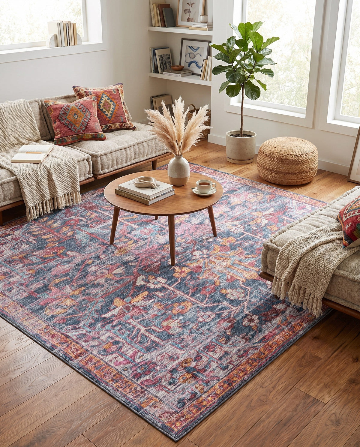 Zahara Oasis Collection Area Rug -  Nador Square Navy Blue  lifestyle 99