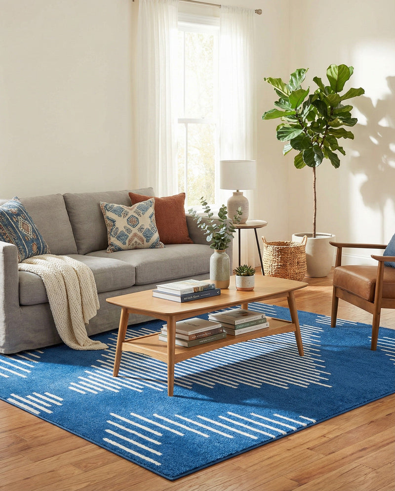 Seychelles Stripes Collection Area Rug - Mahe (Navy Blue) Square Navy Blue  lifestyle 27