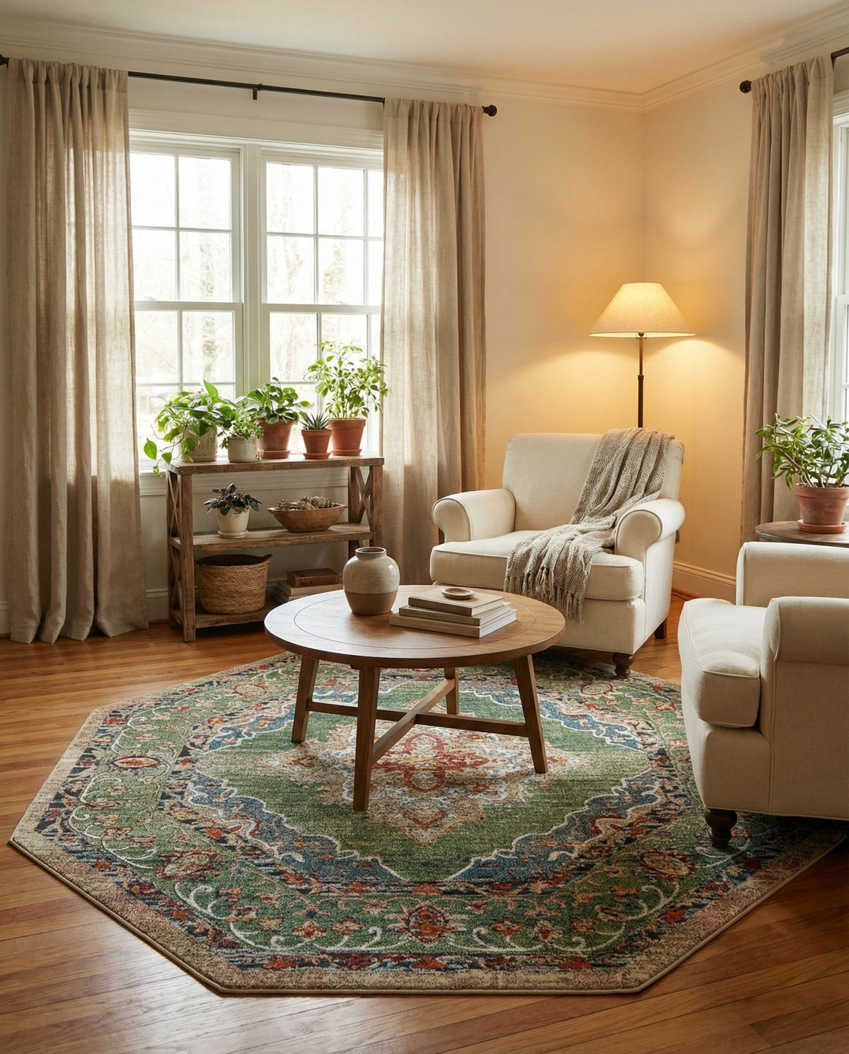 Savannah Soiree Collection Area Rug - Serengeti (Green) Octagon Green  lifestyle 85