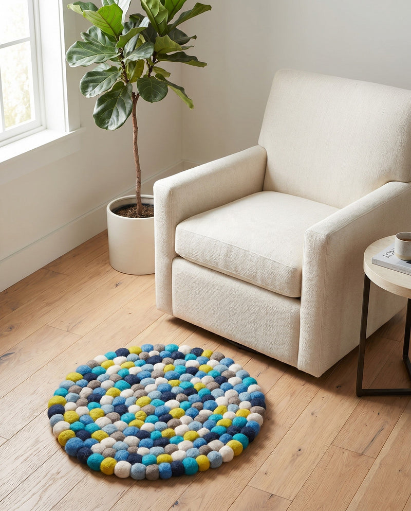 Woolen Sphere Collection Area Rug - Orbsburg (Blue) Round Blue  lifestyle 44