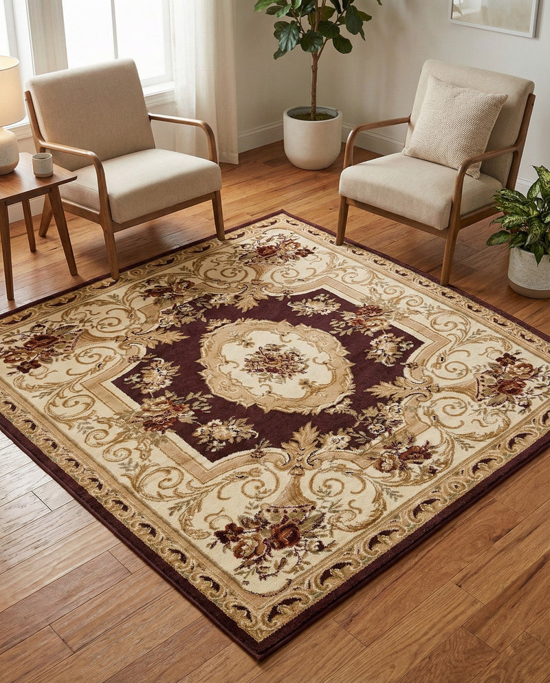 Versailles Elegance Collection Area Rug -  Louveciennes (Brown) Square Brown  lifestyle 78