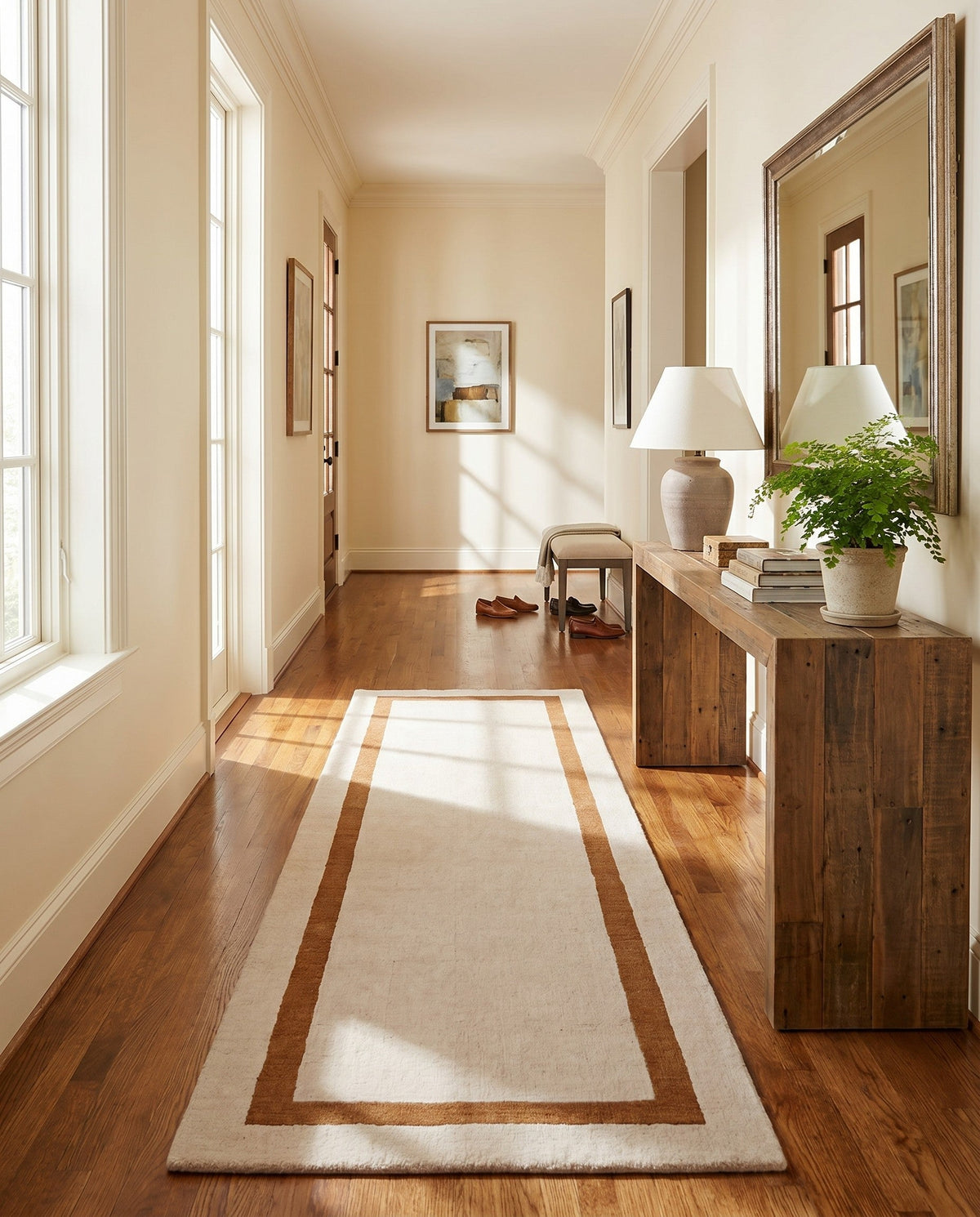 Savannah Borders Wool Collection Area Rug - Chatham Runner Ivory  lifestyle 204
