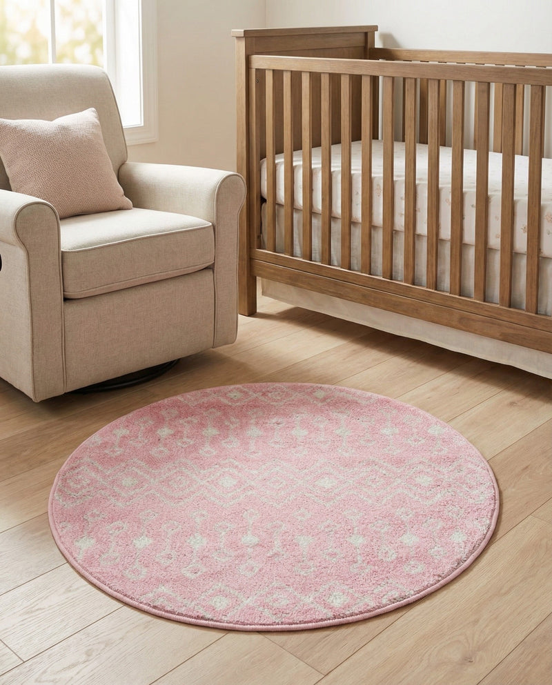 Mediterranean Lattice Collection Area Rug - Santorini (Pink) Round Pink  lifestyle 66