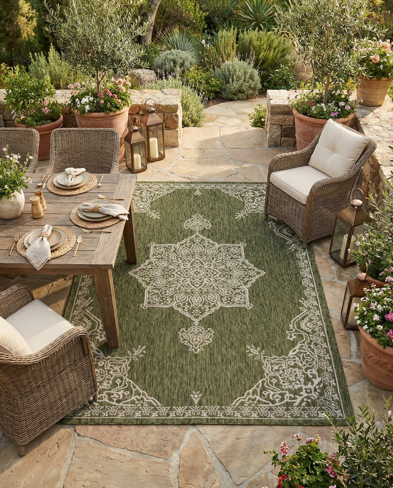 Patio Heritage Collection Area Rug -  Charleston (Green) Rectangle Green  lifestyle 16