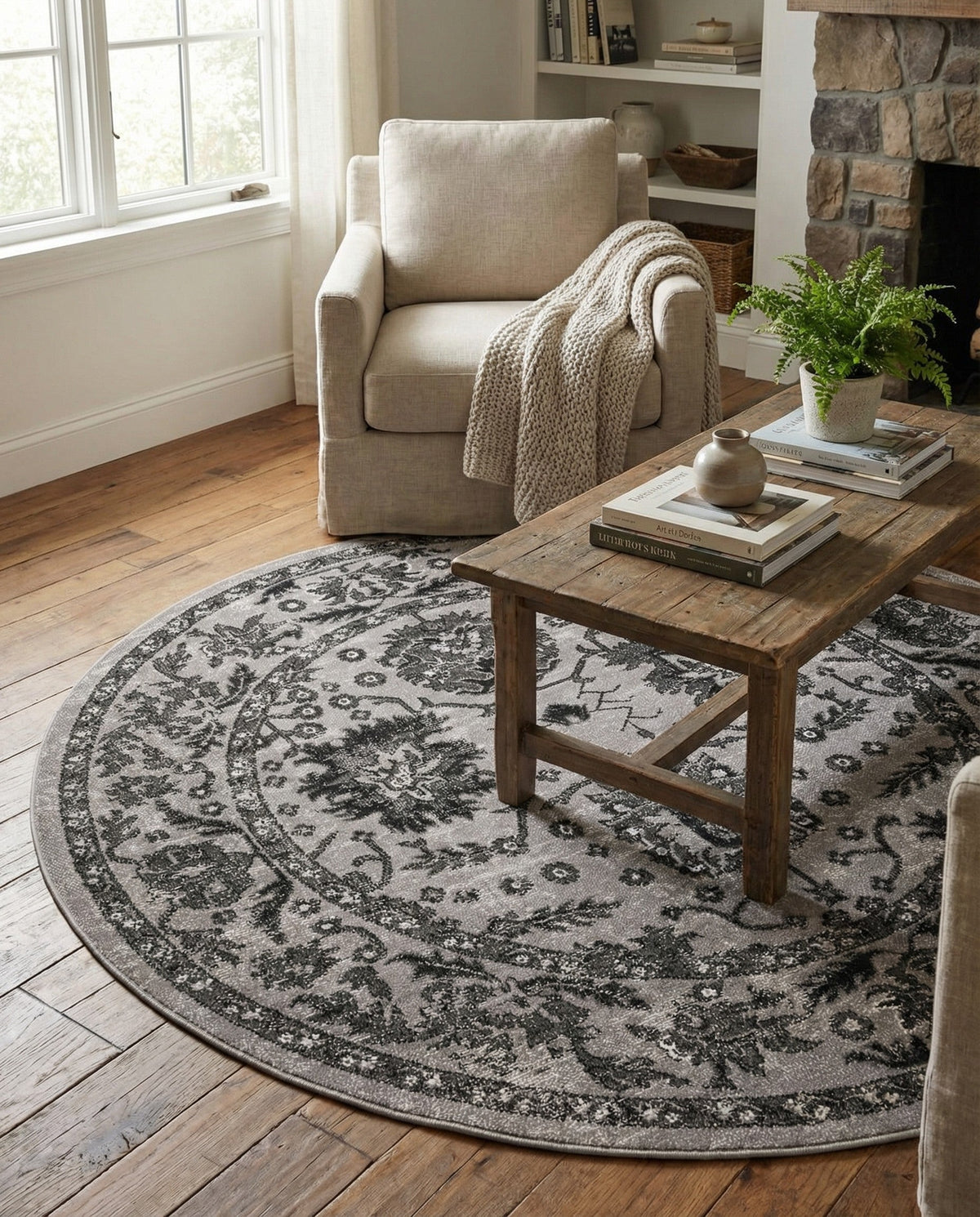 Geneva Terrace Collection Area Rug -  Lausanne Round Light Gray  lifestyle 112