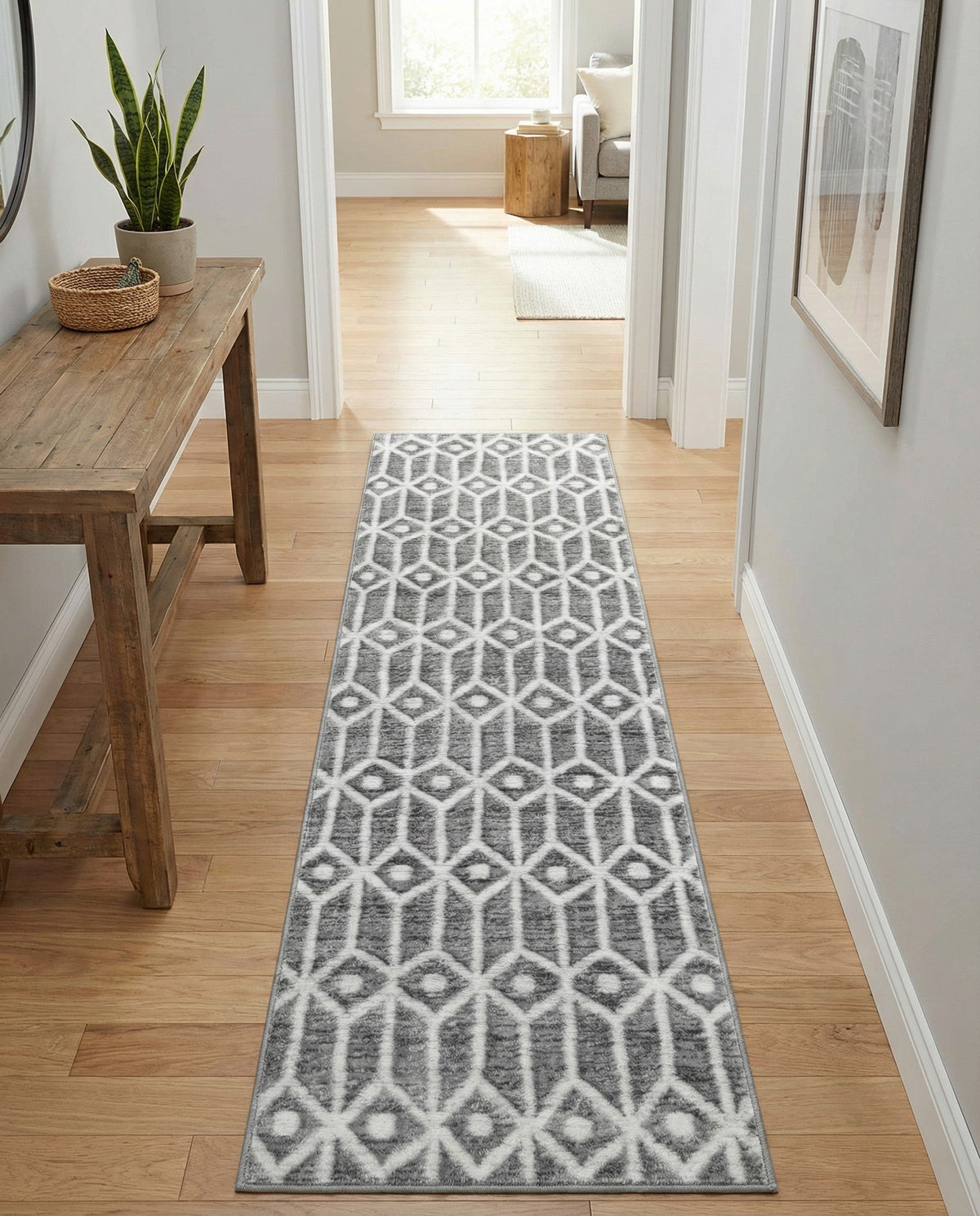 Garden Maze Retreat Collection Area Rug -  Mazeview Runner Gray  lifestyle 136