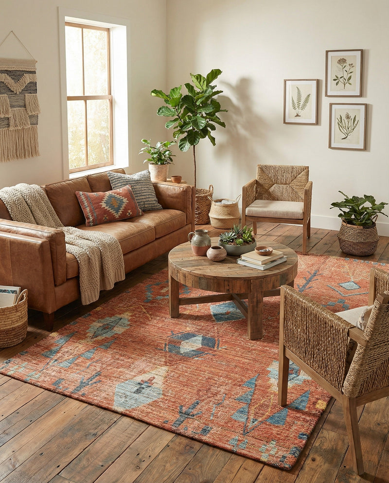 Savannah Threads Collection Area Rug -  Namib Rectangle Rust Red  lifestyle 9