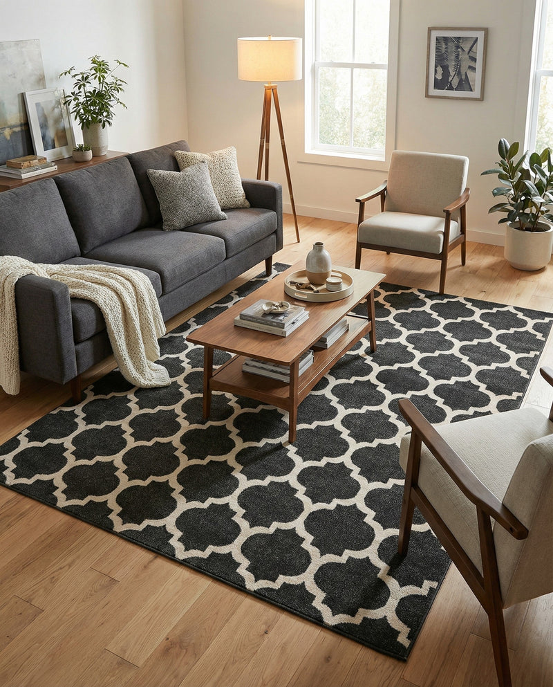 Lattice Gardens Collection Area Rug -  Bloomfield (Black) Rectangle Black  lifestyle 23