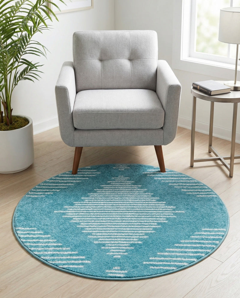 Seychelles Stripes Collection Area Rug - Mahe (Turquoise) Round Turquoise  lifestyle 43
