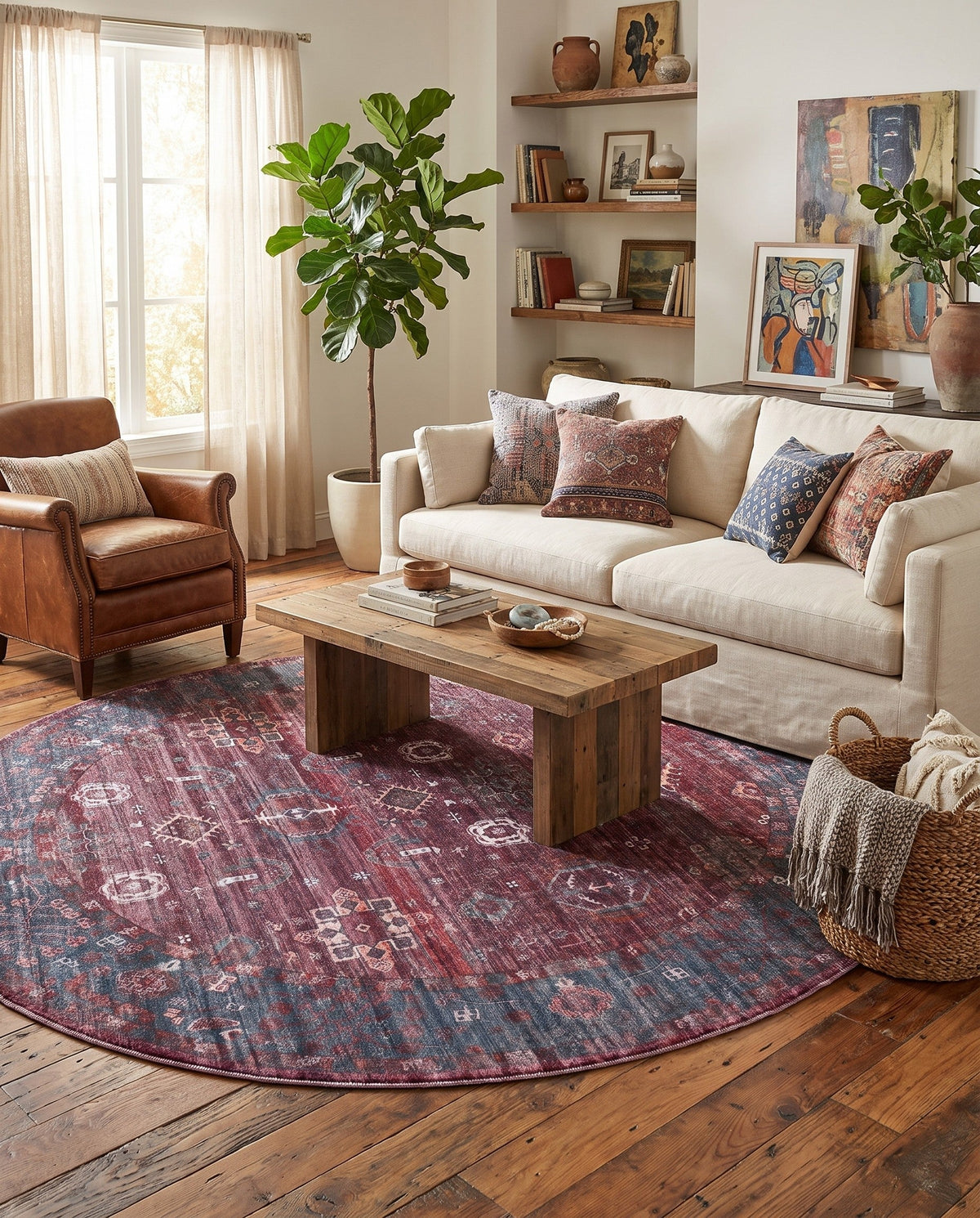 Zahara Oasis Collection Area Rug -  Ouarzazate Round Antique Red  lifestyle 73