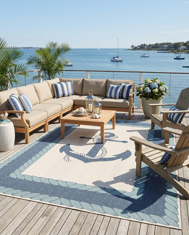 Seaside Haven Rugs Collection Area Rug -  Coralreef Rectangle Navy Blue  lifestyle 8