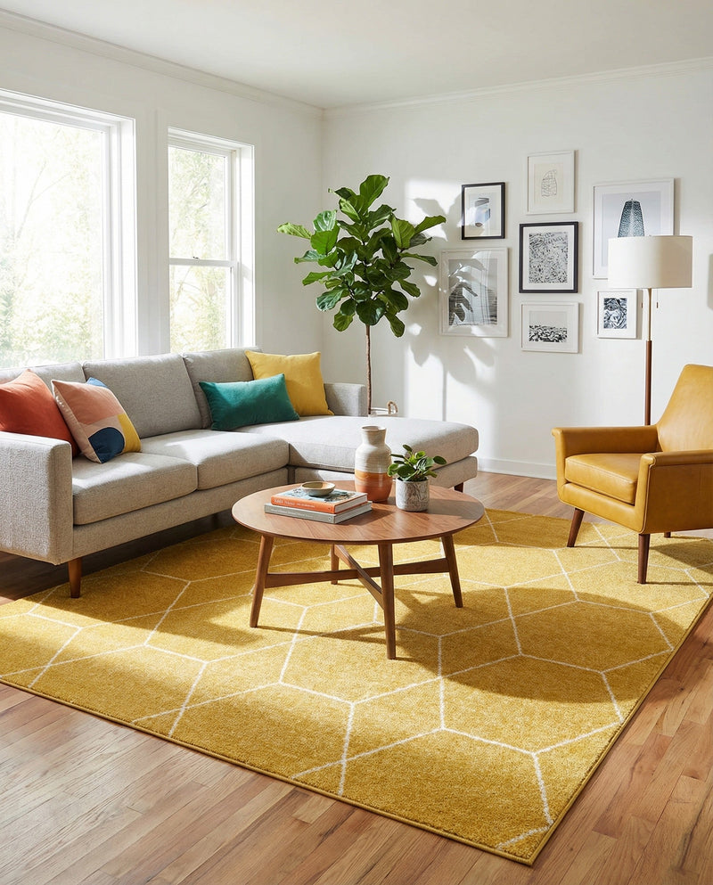 Trellis Mosaic Collection Area Rug - Arborville (Yellow) Square Yellow  lifestyle 59