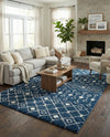 Berber Lattice Shag Collection Area Rug - Atlas (Navy Blue) Rectangle Navy Blue  lifestyle 6