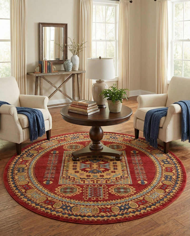 Persian Elegance Collection Area Rug -  Zanjan Round Red  lifestyle 39