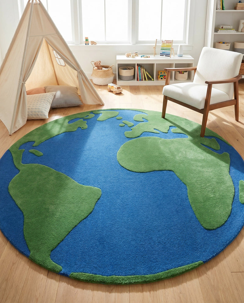 Whimsy Wonders Wool Collection Area Rug -  Island Round Blue and Green  lifestyle 10